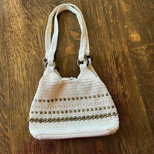 NEW~COQUETTE CROCHETED~SHOULDER BAG~CENTER ZIPPED POCKET~6 INSIDE POCKETS~BR